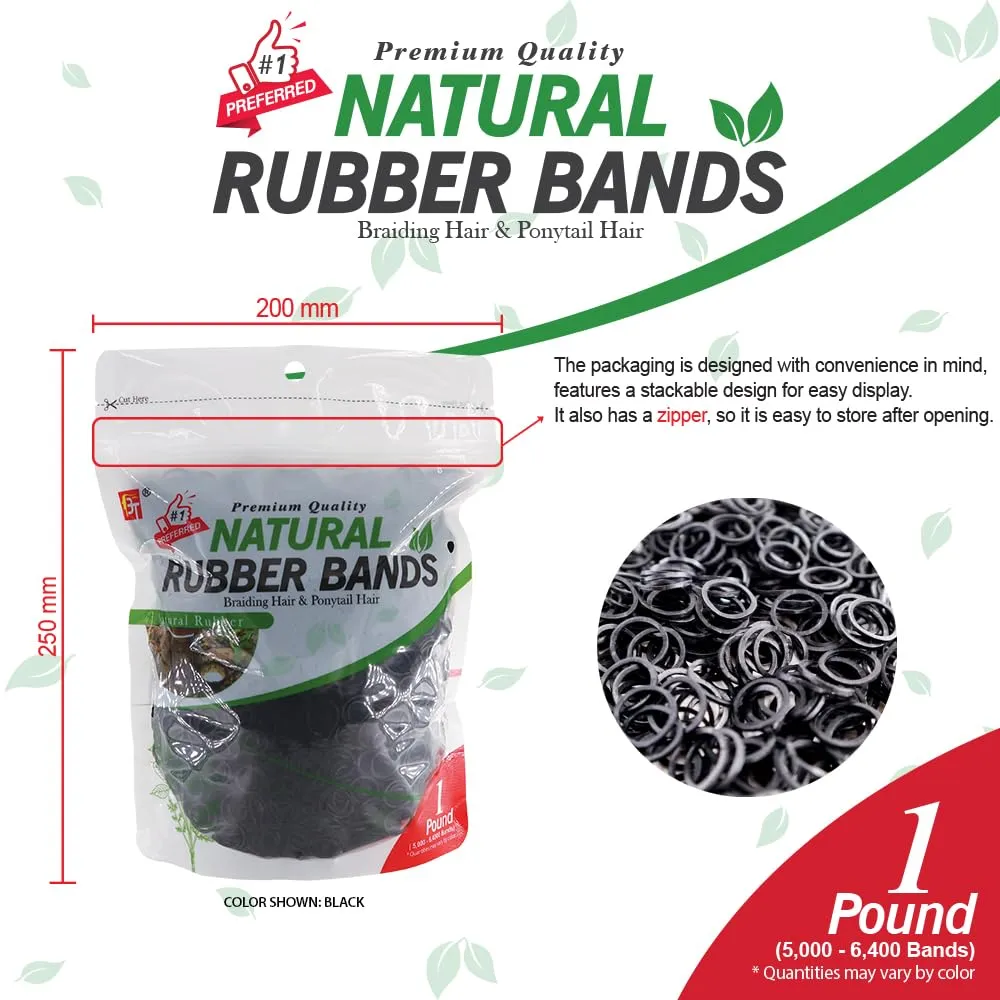 1 LB Rubber Bands Hair Band Soft Elastic Hair Accessories Braid Mini Hair Ties Stretchy Hair Ties No Damage Rubber Bands for Hair Made in Vietnam (Black)