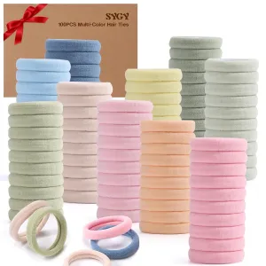 100PCS Elastic Hair Accessories - Seamless Cotton Hair Bands, Soft Ponytail Holders for Thick/Thin Hair, No Damage Morandi Color Elastics for Women and Girls