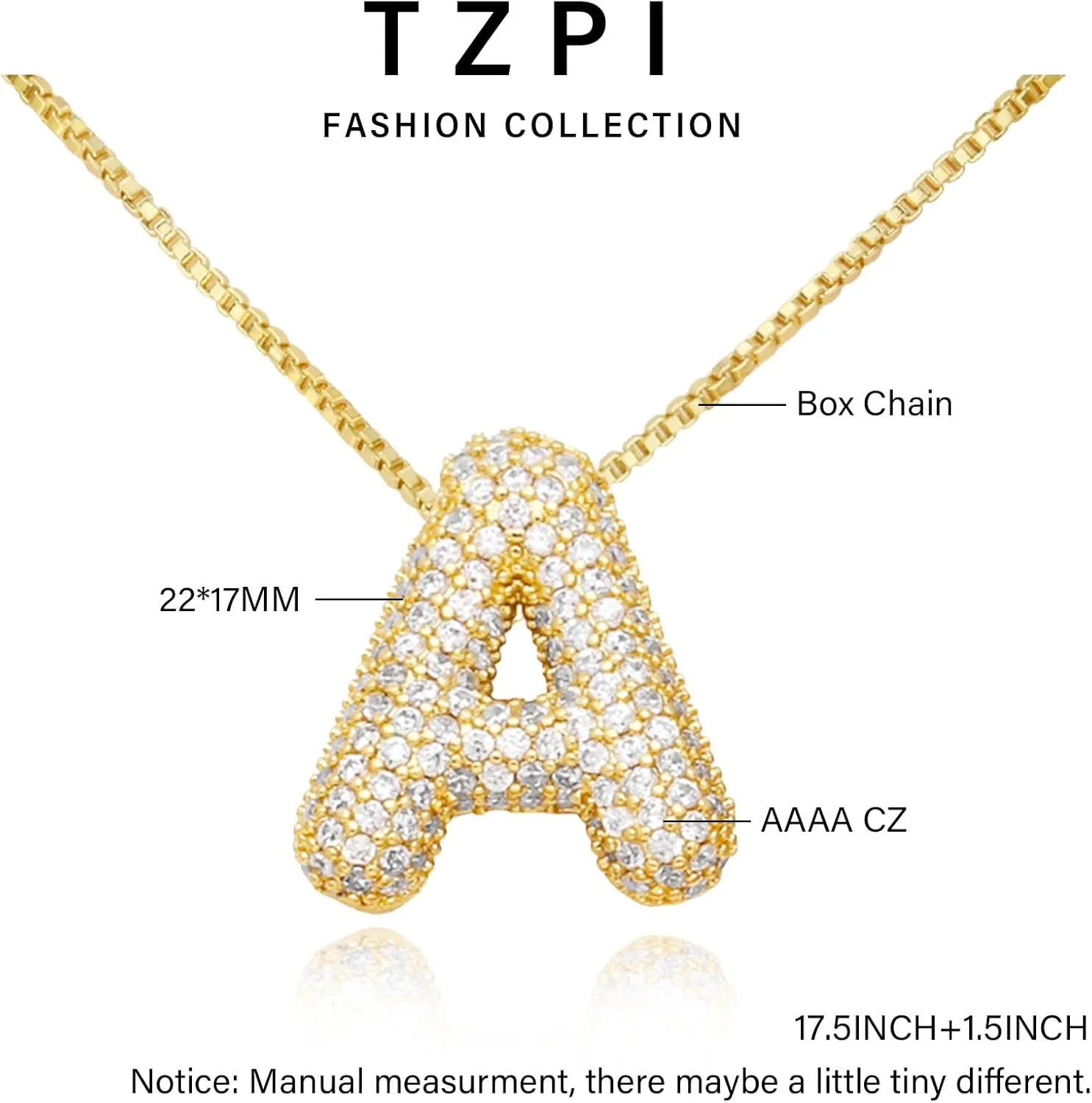 18K Bubble Letter Necklace Gold for Women, Initial Necklaces Rhinestone Chunky Bubble Letter Necklace as Birthday Gifts Charm Puff Name Pendant Alphabet Necklaces Non Tarnish Gold Plated Jewelry