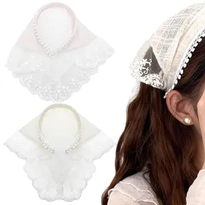 2 PACK Hair Scarf Headband for Women, Lace Hair Bandana, Non-Slip Hair Soft Head Coverings Boho Triangle Bandana Turban for Hair Styling