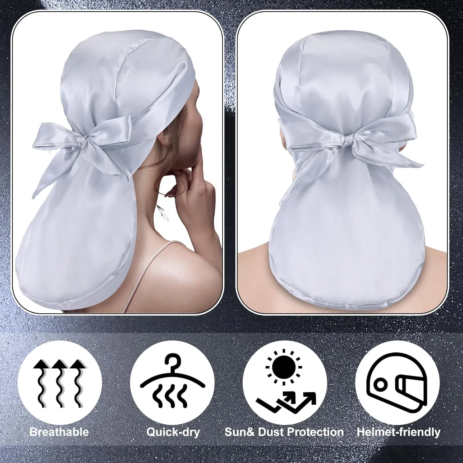 2 Pcs Do Rag for Women Motorcycle Helmet Liner Skull Cap Silk Helmet Hightail Hair Protector Accessories Durag
