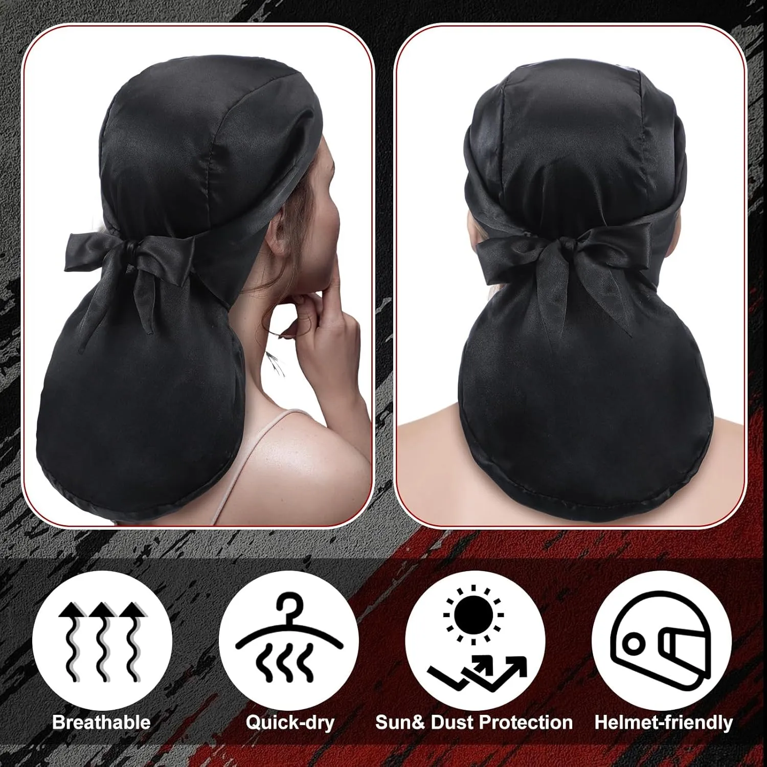 2 Pcs Do Rag for Women Motorcycle Helmet Liner Skull Cap Silk Helmet Hightail Hair Protector Accessories Durag