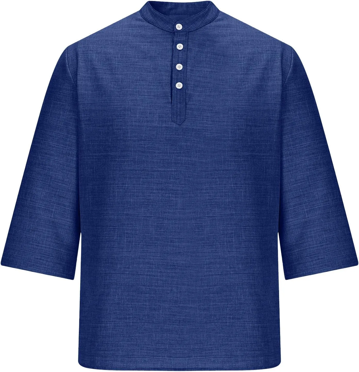 3/4 Length Sleeve Mens Shirts Casual Stylish V Neck Button Up Cotton Linen Henley Shirt Summer Beach Vacation Clothes