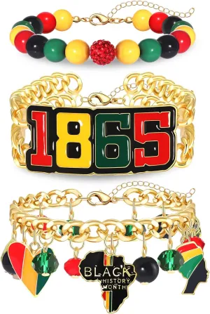 3PCS African Juneteenth Bracelets for Women Beaded Stretch Bracelet Black Women Afro Power Fist Charm Bracelet Black History Bracelet African Outfits Accessories Jewelry Gifts Party Favors