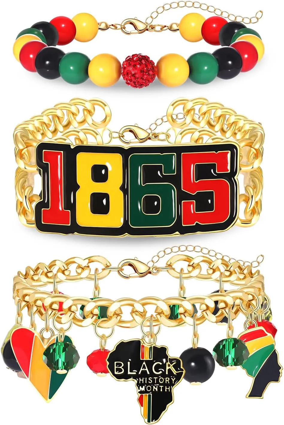 3PCS African Juneteenth Bracelets for Women Beaded Stretch Bracelet Black Women Afro Power Fist Charm Bracelet Black History Bracelet African Outfits Accessories Jewelry Gifts Party Favors