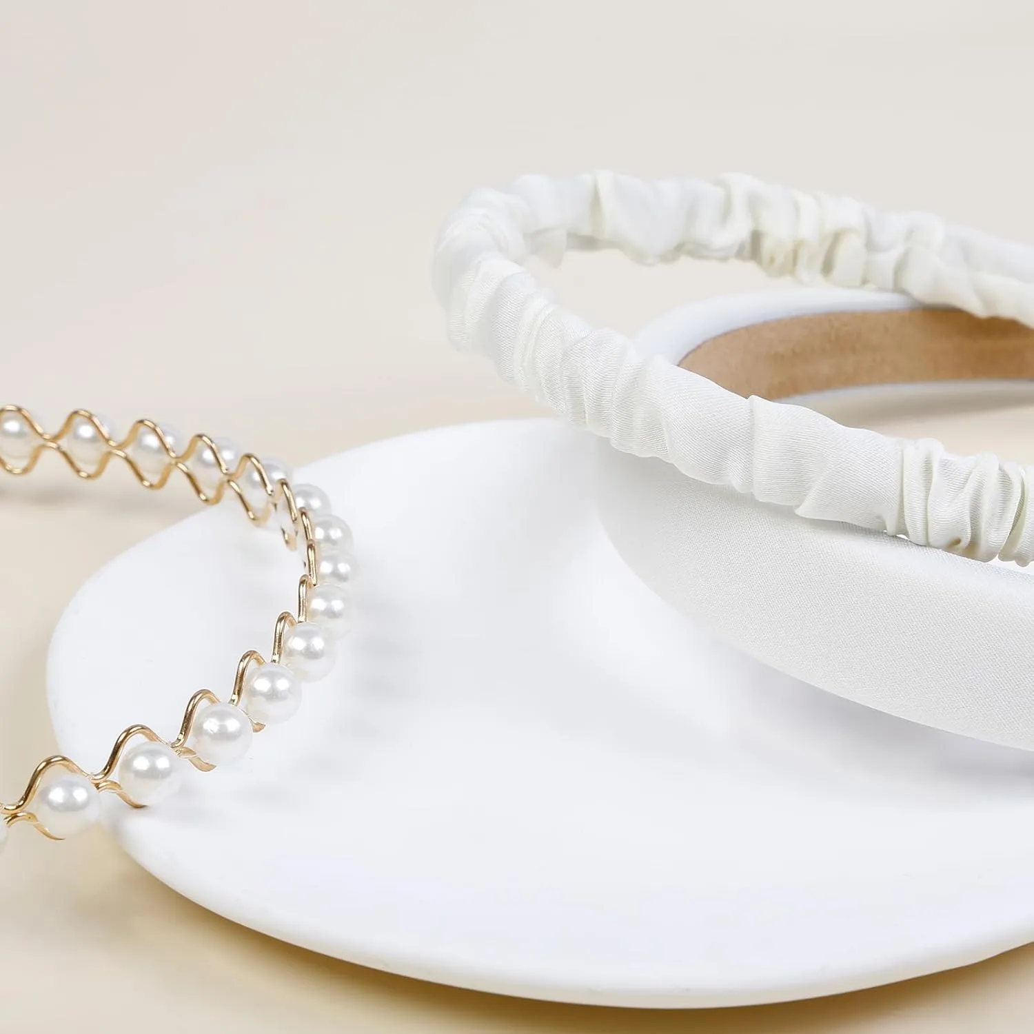 3PCS Headbands for Women & Girls - White Pearl Non-Slip Wide Padded Headbands - Cute & Vintage Women's Hair Accessories