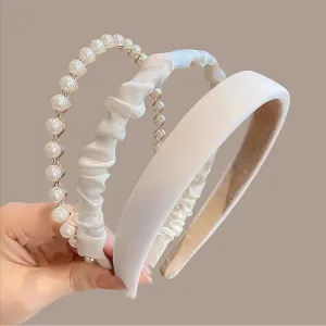 3PCS Headbands for Women & Girls - White Pearl Non-Slip Wide Padded Headbands - Cute & Vintage Women's Hair Accessories