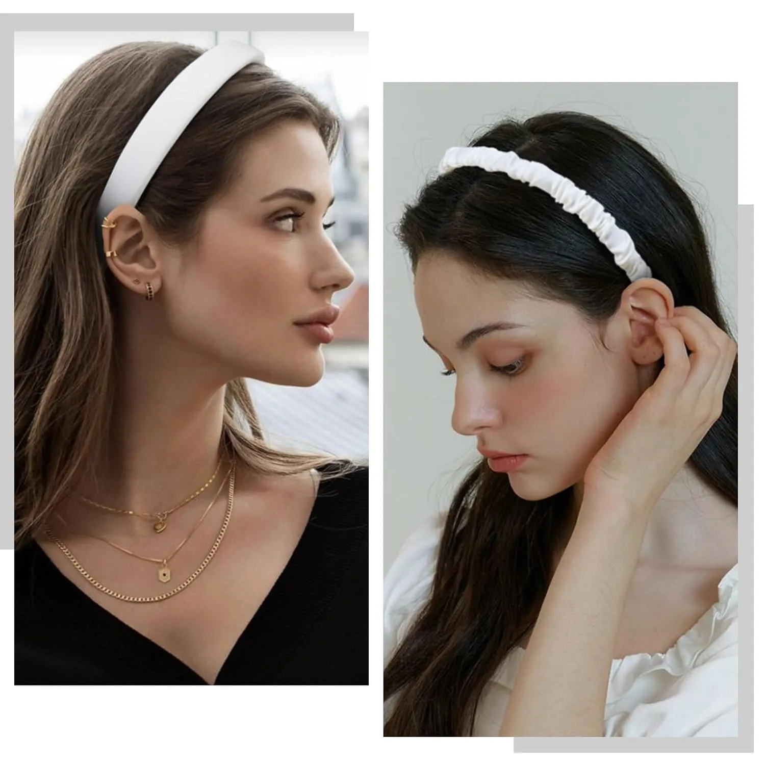 3PCS Headbands for Women & Girls - White Pearl Non-Slip Wide Padded Headbands - Cute & Vintage Women's Hair Accessories