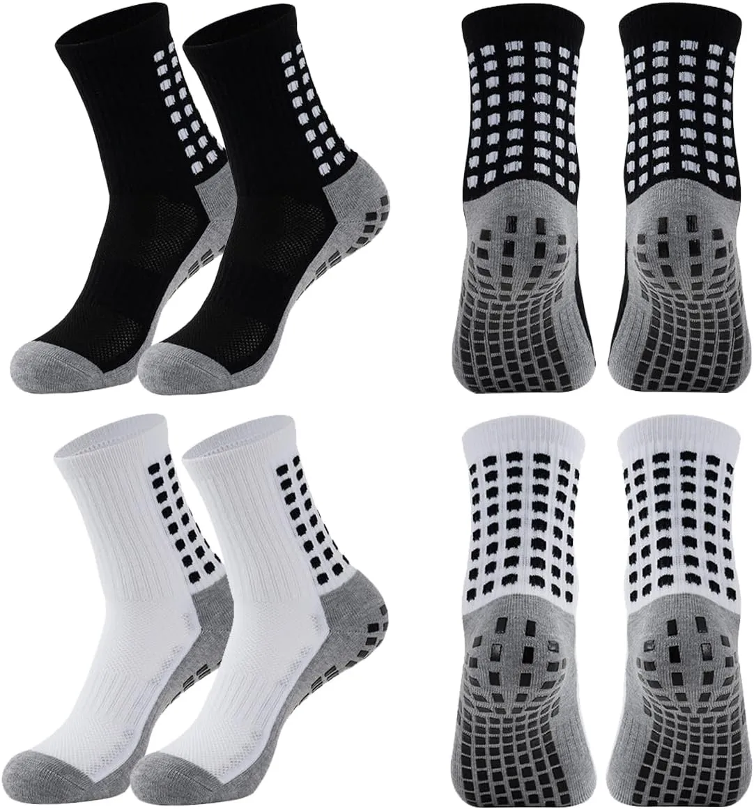 4/6 Pairs Grip Soccer Socks Anti Slip Non Slip Men's Athletic Socks for Football Basketball Sports