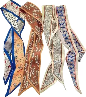 4Pcs Fashion Scarves for Women, Multifunctional Boho Scarves Headbands Satin Scarf for Bag Hair Accessories