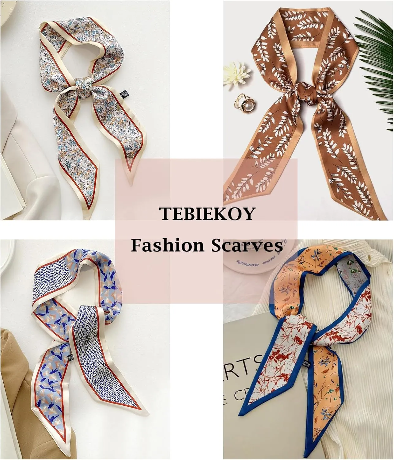4Pcs Fashion Scarves for Women, Multifunctional Boho Scarves Headbands Satin Scarf for Bag Hair Accessories