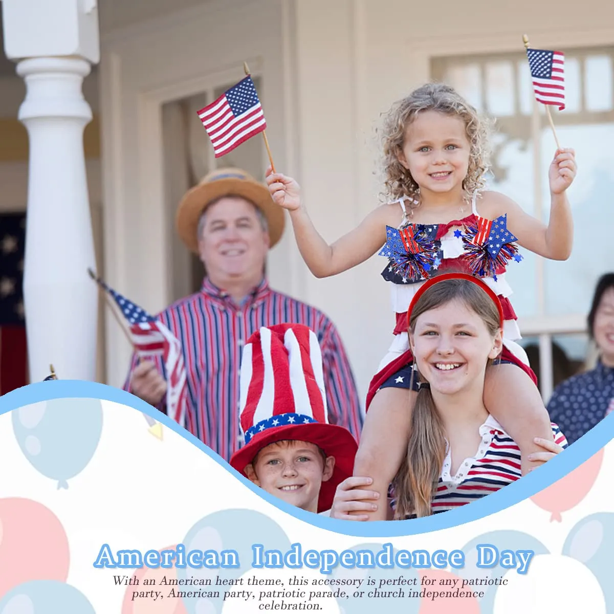 4th of July Headband Independence Day Hair Accessories Patriotic Party Hair Supplies USA Flag Star Design Blue Red Ribbon Stars Hair Decoration Cute Hair Hoop for Women Girls Kids 1 Pcs
