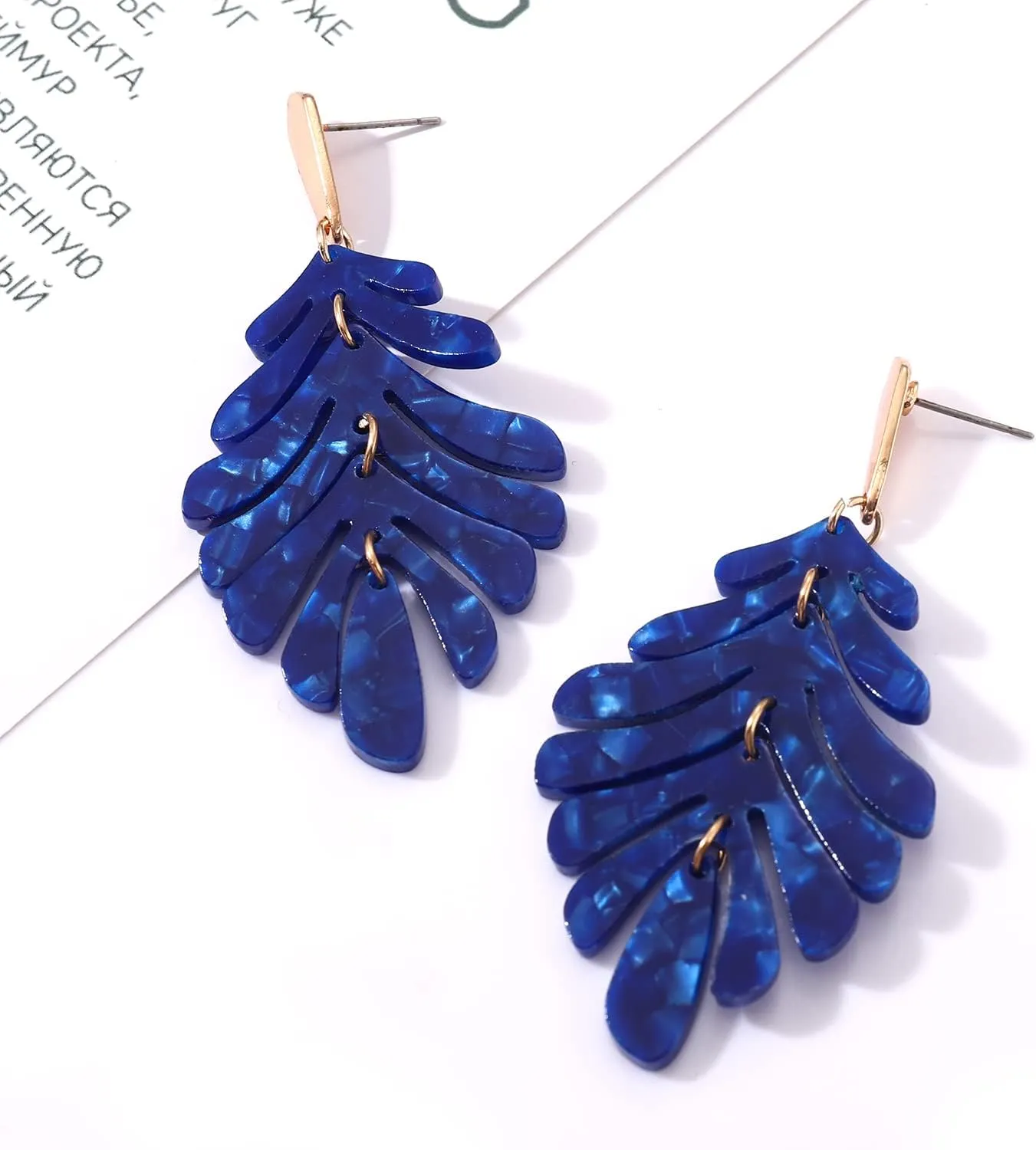 Acrylic Pendant necklace Earrings  Long Statement Leaf Charm Necklace Tortoise Resin Palm Leaf Earrings Fashion Necklaces Earrings for Women