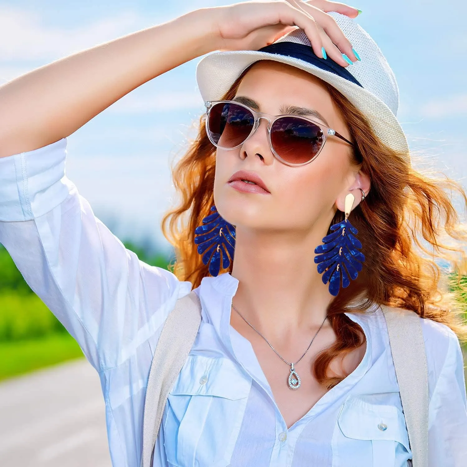 Acrylic Pendant necklace Earrings  Long Statement Leaf Charm Necklace Tortoise Resin Palm Leaf Earrings Fashion Necklaces Earrings for Women