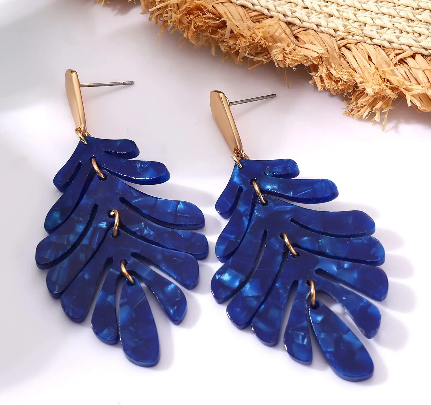 Acrylic Pendant necklace Earrings  Long Statement Leaf Charm Necklace Tortoise Resin Palm Leaf Earrings Fashion Necklaces Earrings for Women