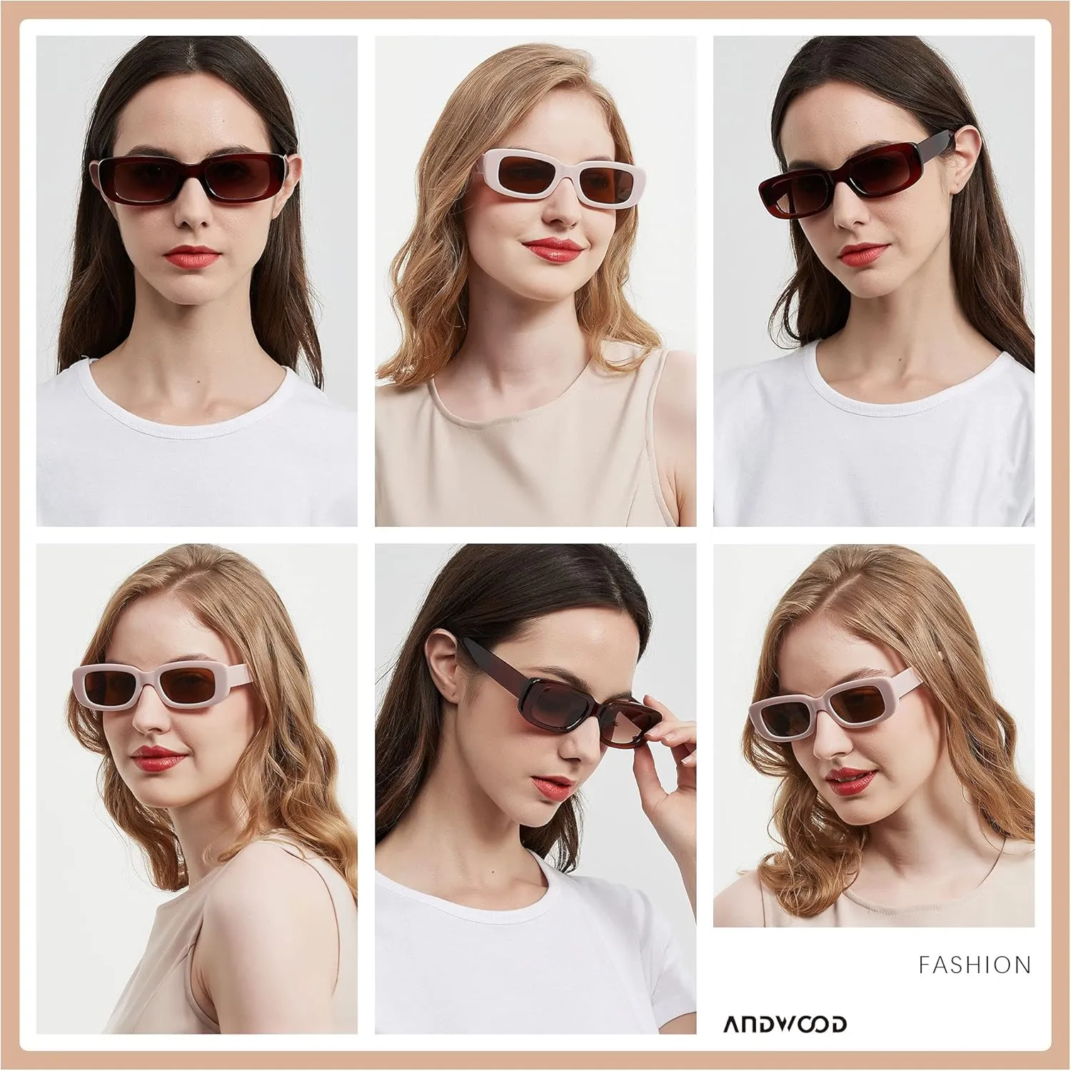 ANDWOOD Rectangle Sunglasses for Women Square Frames Trendy Retro Vintage 90s UV Protection Sun Glasses Small Face