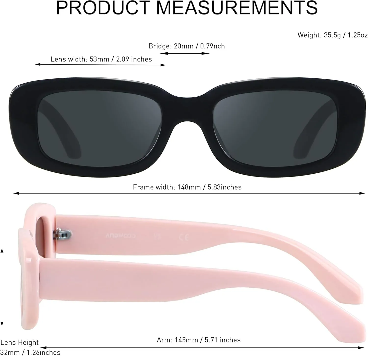 ANDWOOD Rectangle Sunglasses for Women Square Frames Trendy Retro Vintage 90s UV Protection Sun Glasses Small Face