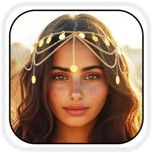 Aukmla Sequin Boho Head Chain Jewelry Gold Headpiece Hair Chains Layred Costume Headband Hair Accessories for Women