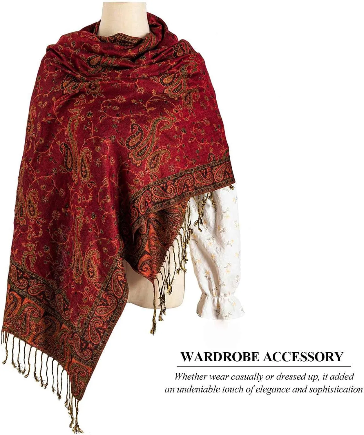 AUSEKALY Pashmina Feel Shawls Wraps for Women Rave Scarf Soft Silky Reversible Men Scarves