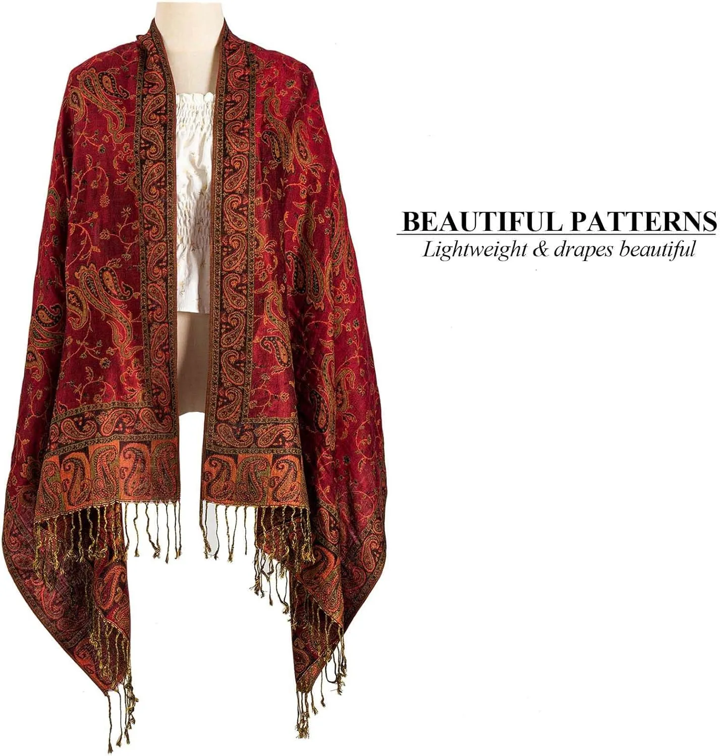 AUSEKALY Pashmina Feel Shawls Wraps for Women Rave Scarf Soft Silky Reversible Men Scarves