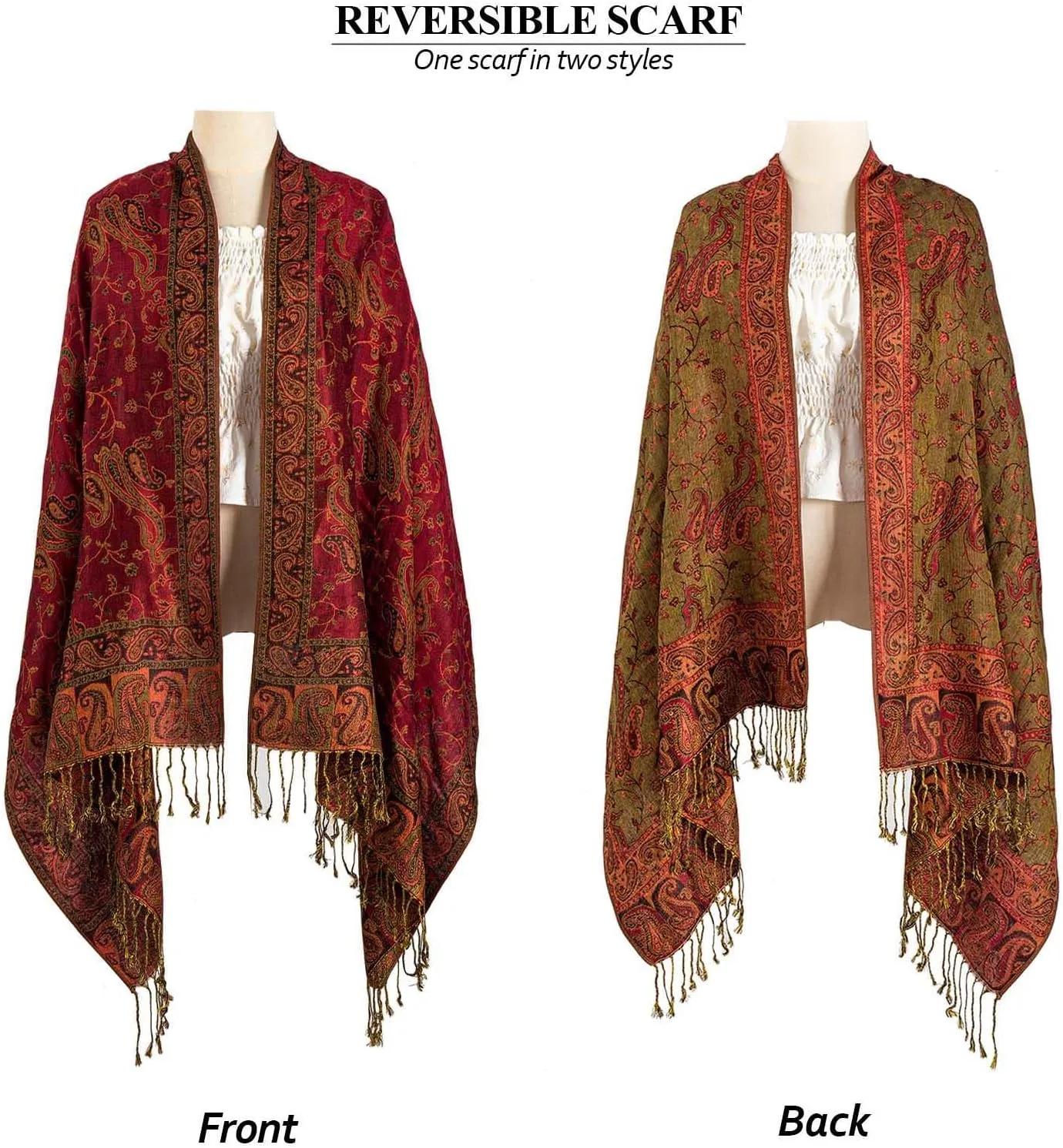 AUSEKALY Pashmina Feel Shawls Wraps for Women Rave Scarf Soft Silky Reversible Men Scarves