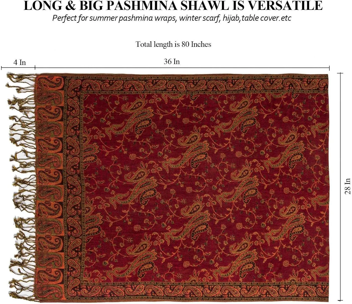 AUSEKALY Pashmina Feel Shawls Wraps for Women Rave Scarf Soft Silky Reversible Men Scarves