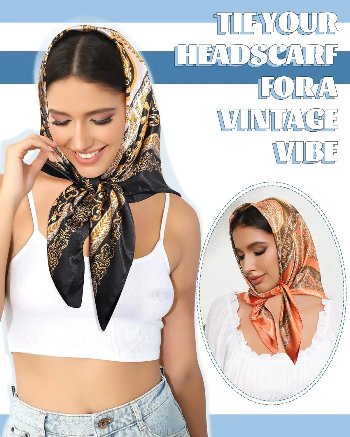 AWAYTR 35 Large Square Satin Head Scarf - 3Pcs Satin Hair Scarves Silk Bandana Scarf Headscarf Silk Feeling Scarf for Women