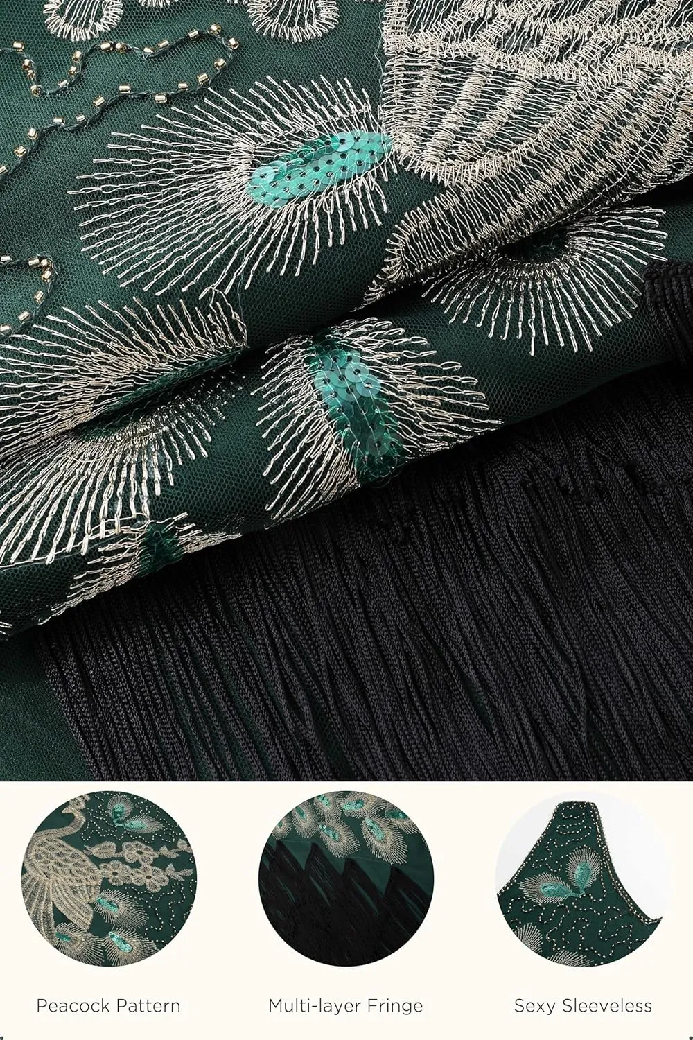 BABEYOND 1920s Vintage Peacock Sequined Dress Gatsby Fringed Flapper Dress Roaring 20s Party Dress