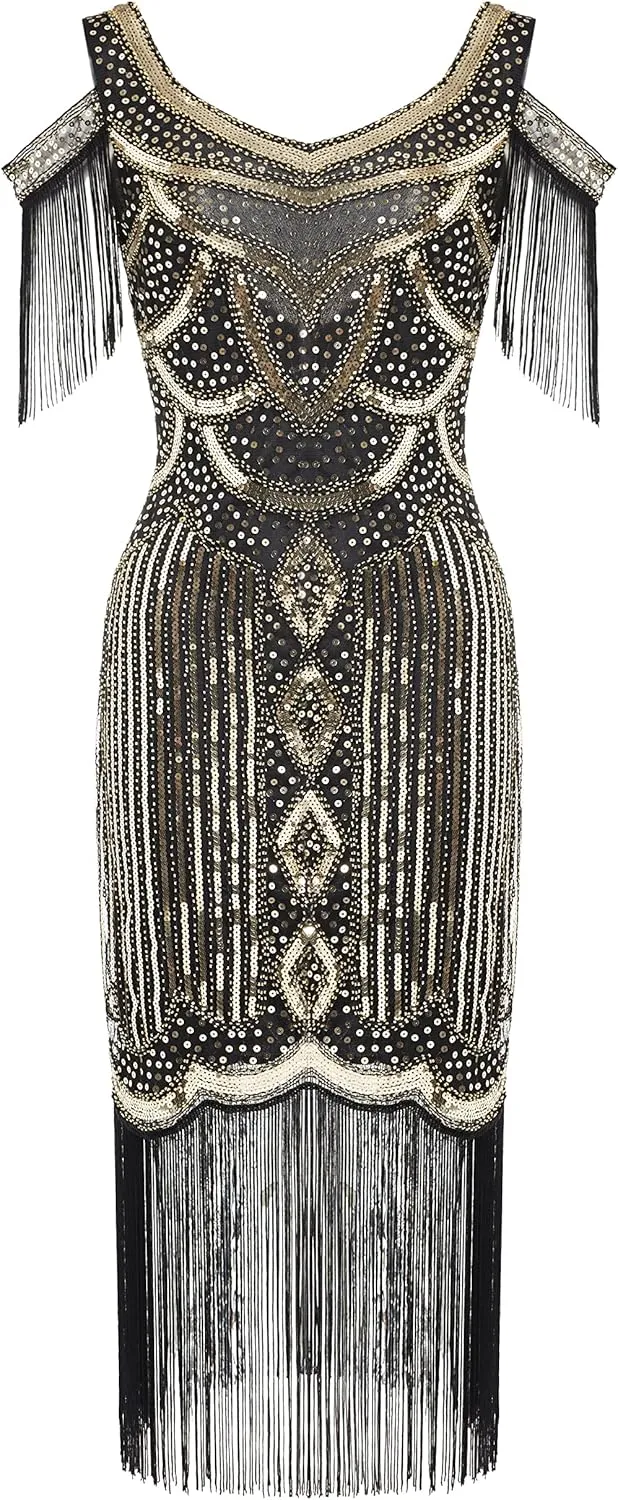 BABEYOND Womens 1920s Flapper Dress Vintage Long Fringe Dress Roaring 20s Sequins Beaded Dress