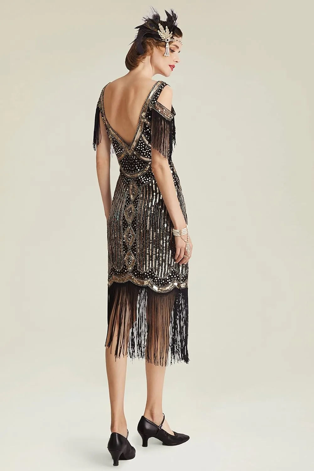 BABEYOND Womens 1920s Flapper Dress Vintage Long Fringe Dress Roaring 20s Sequins Beaded Dress