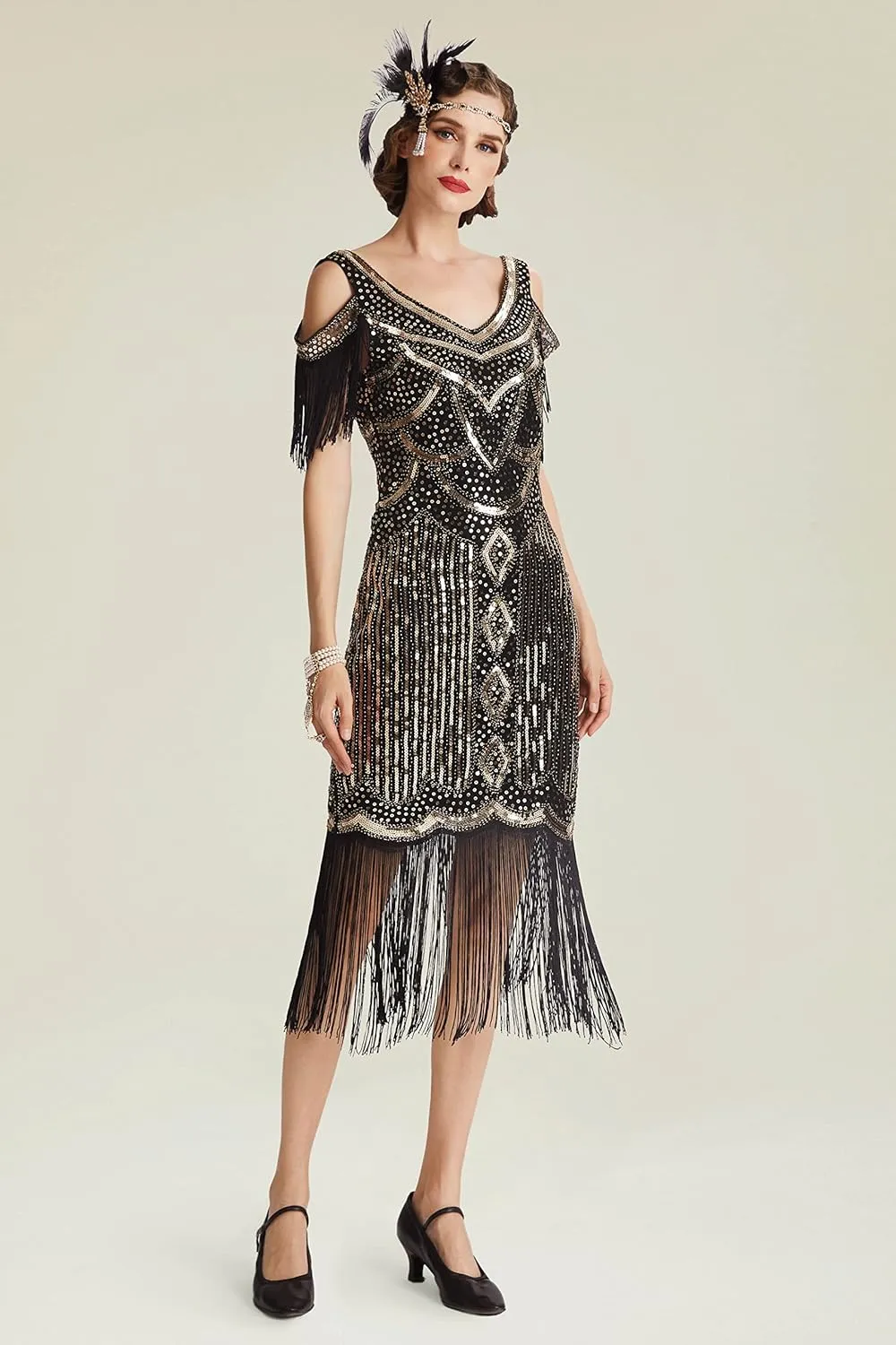 BABEYOND Womens 1920s Flapper Dress Vintage Long Fringe Dress Roaring 20s Sequins Beaded Dress