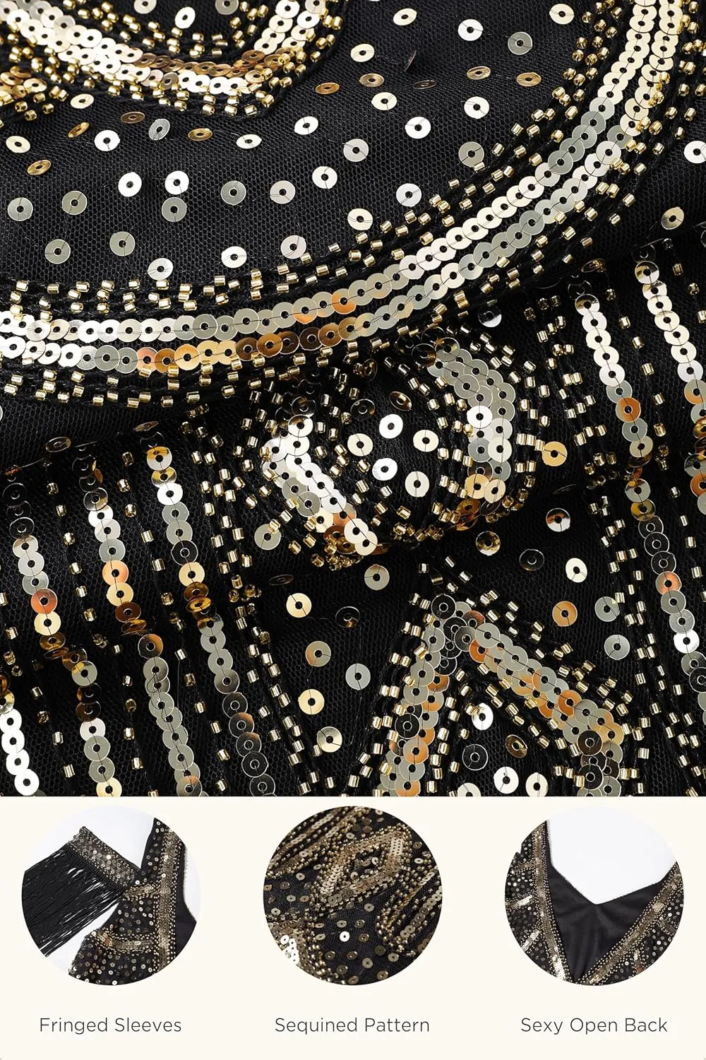 BABEYOND Womens 1920s Flapper Dress Vintage Long Fringe Dress Roaring 20s Sequins Beaded Dress