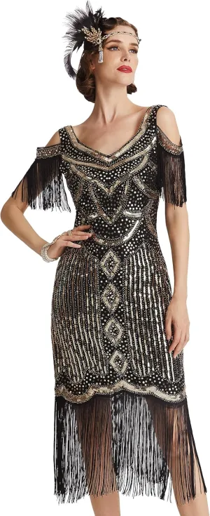BABEYOND Womens 1920s Flapper Dress Vintage Long Fringe Dress Roaring 20s Sequins Beaded Dress