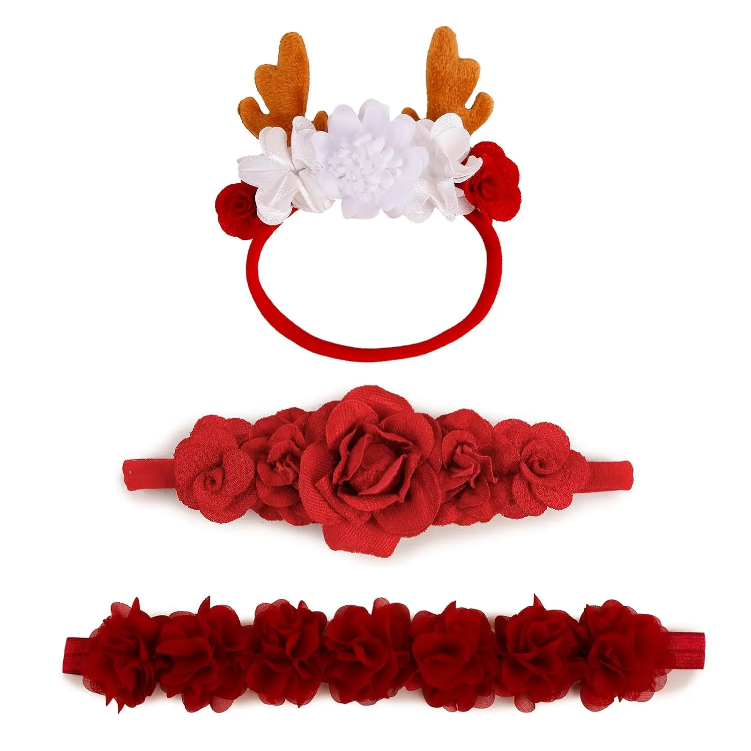 Baby Girls Christmas Headbands Flower Headband 3 Pcs Nylon Elastic Headbands Newborn Hair Bows Christmas Hair Accessories Gifts for Infant Toddlers Kids