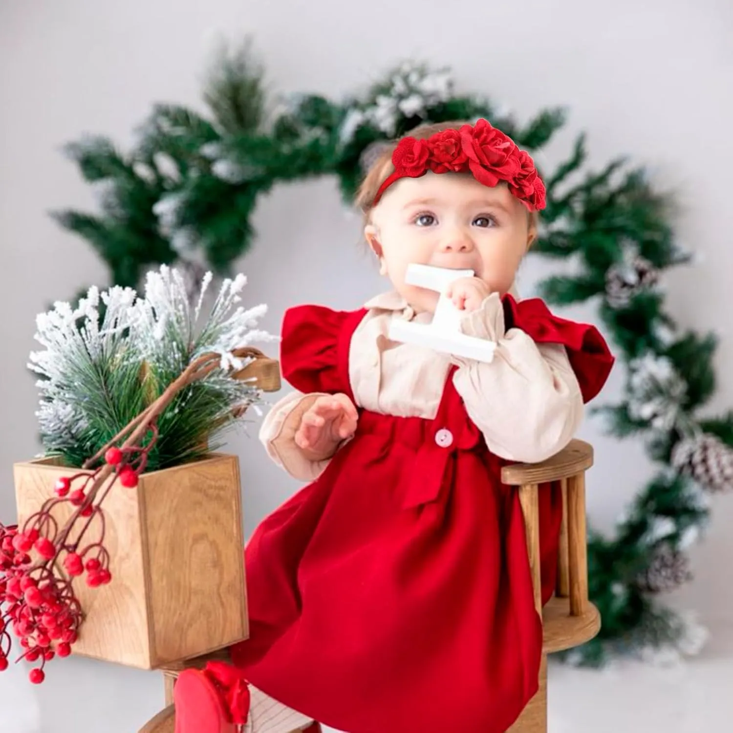 Baby Girls Christmas Headbands Flower Headband 3 Pcs Nylon Elastic Headbands Newborn Hair Bows Christmas Hair Accessories Gifts for Infant Toddlers Kids