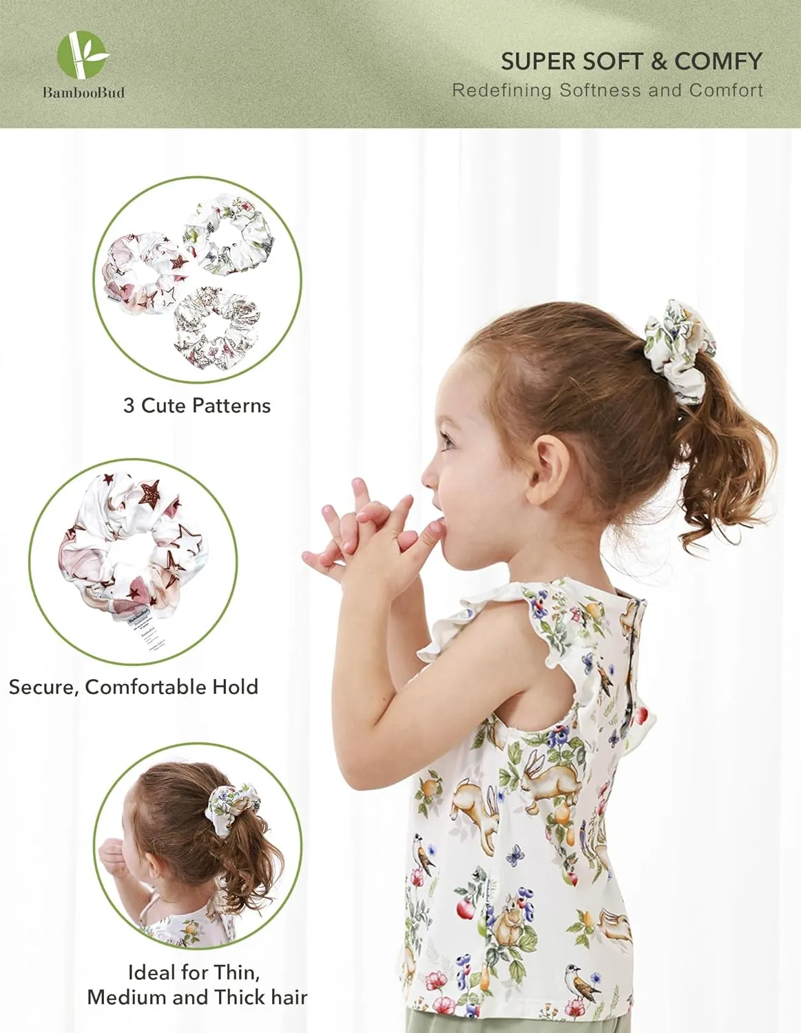 Baby Girls Hair Scrunchies Hair Ties for Girl Kids 3PCS Hair Accessories Toddler Infants Kids Elastics, Leopard/Rabbit/Star