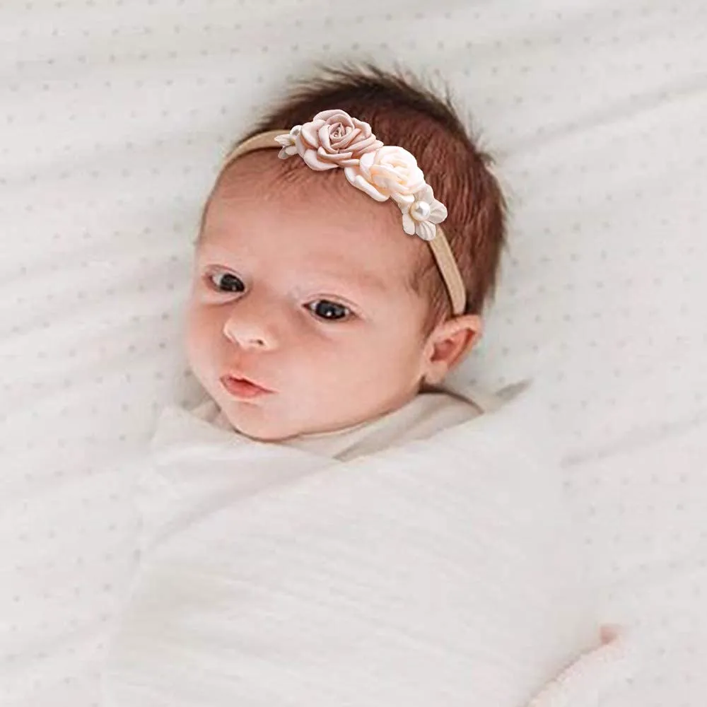 Baby Girls Headbands Flower Headband 6 Pcs Nylon Elastic Headbands Newborn Hair Bows Hair Accessories Gifts for Infant Toddlers Kids