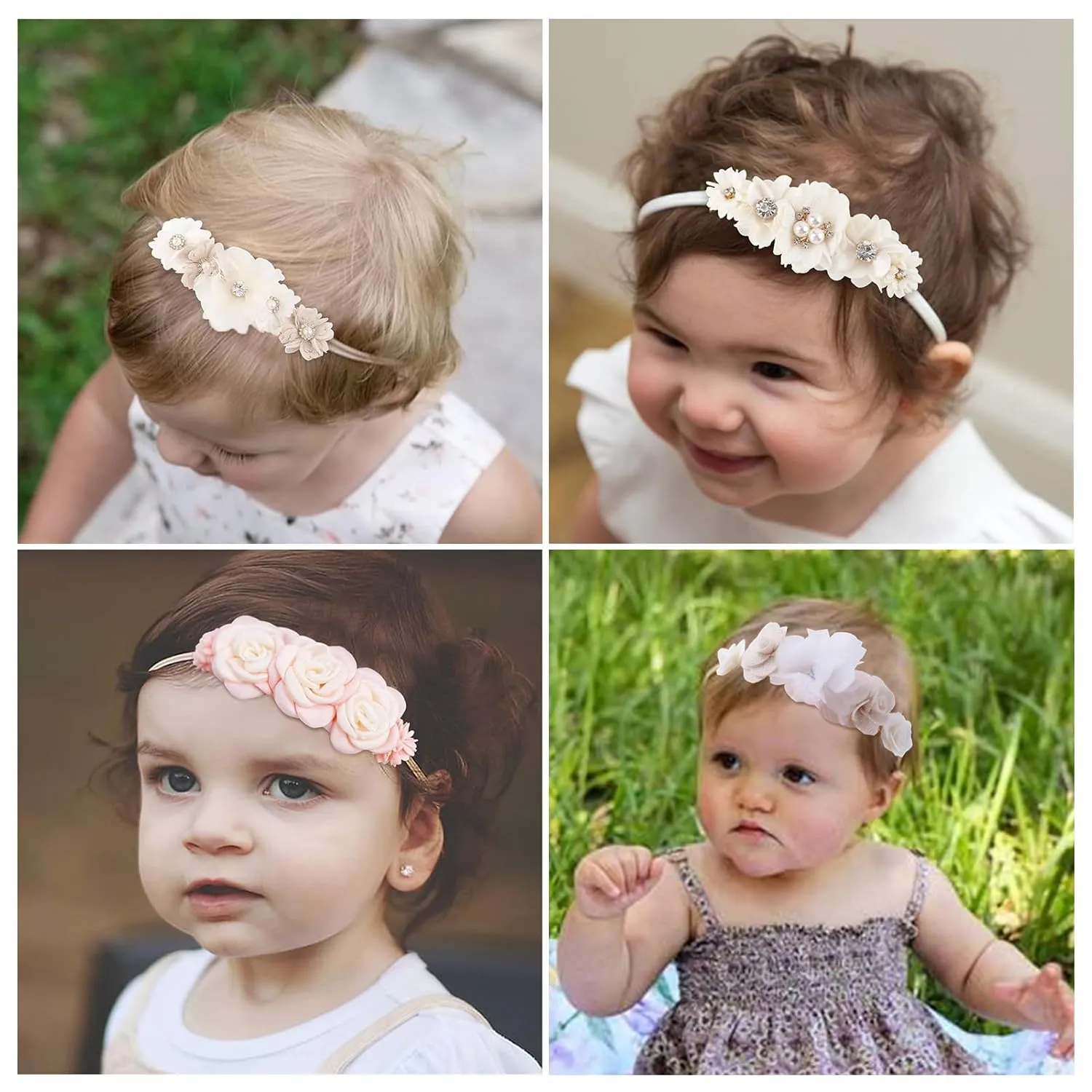 Baby Girls Headbands Flower Headband 6 Pcs Nylon Elastic Headbands Newborn Hair Bows Hair Accessories Gifts for Infant Toddlers Kids