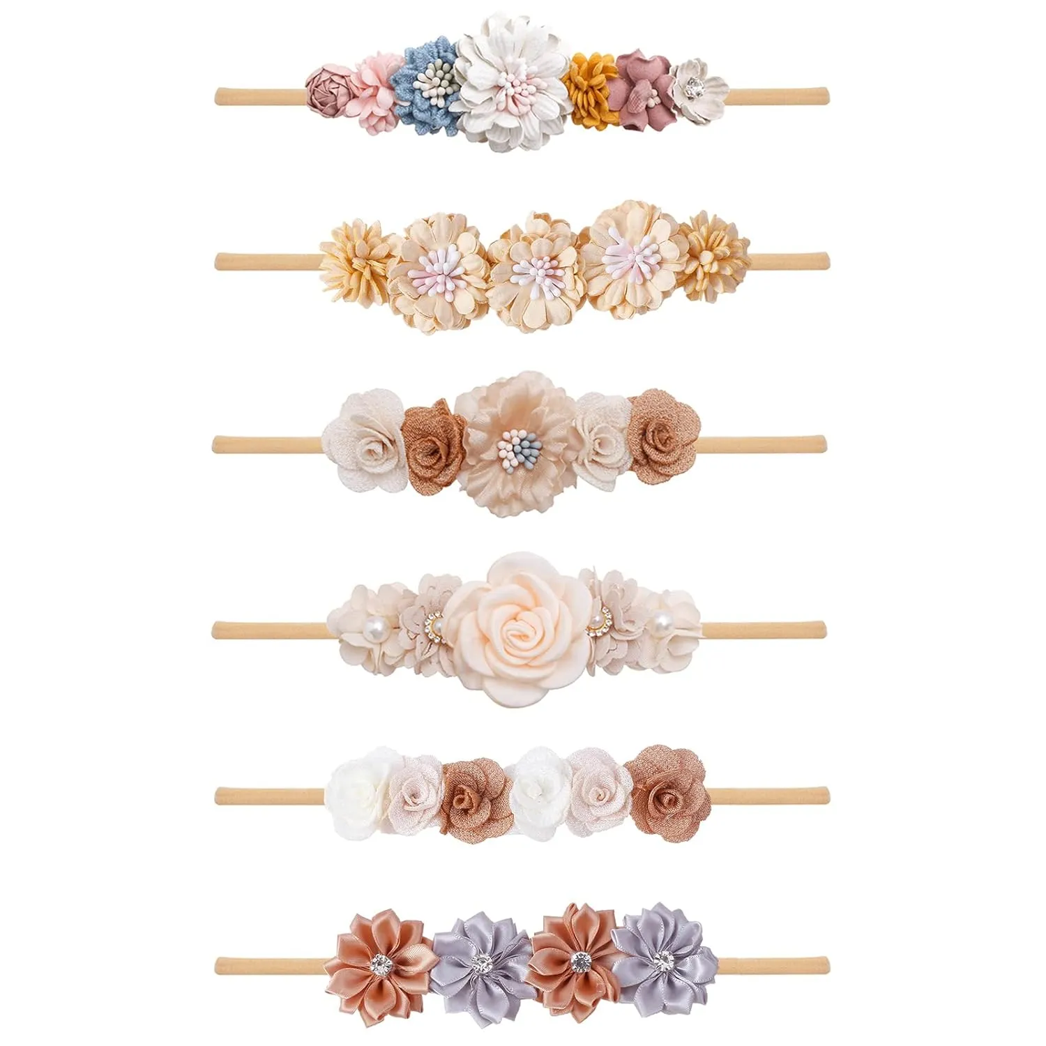 Baby Girls Headbands Flower Headband 6 Pcs Nylon Elastic Headbands Newborn Hair Bows Hair Accessories Gifts for Infant Toddlers Kids