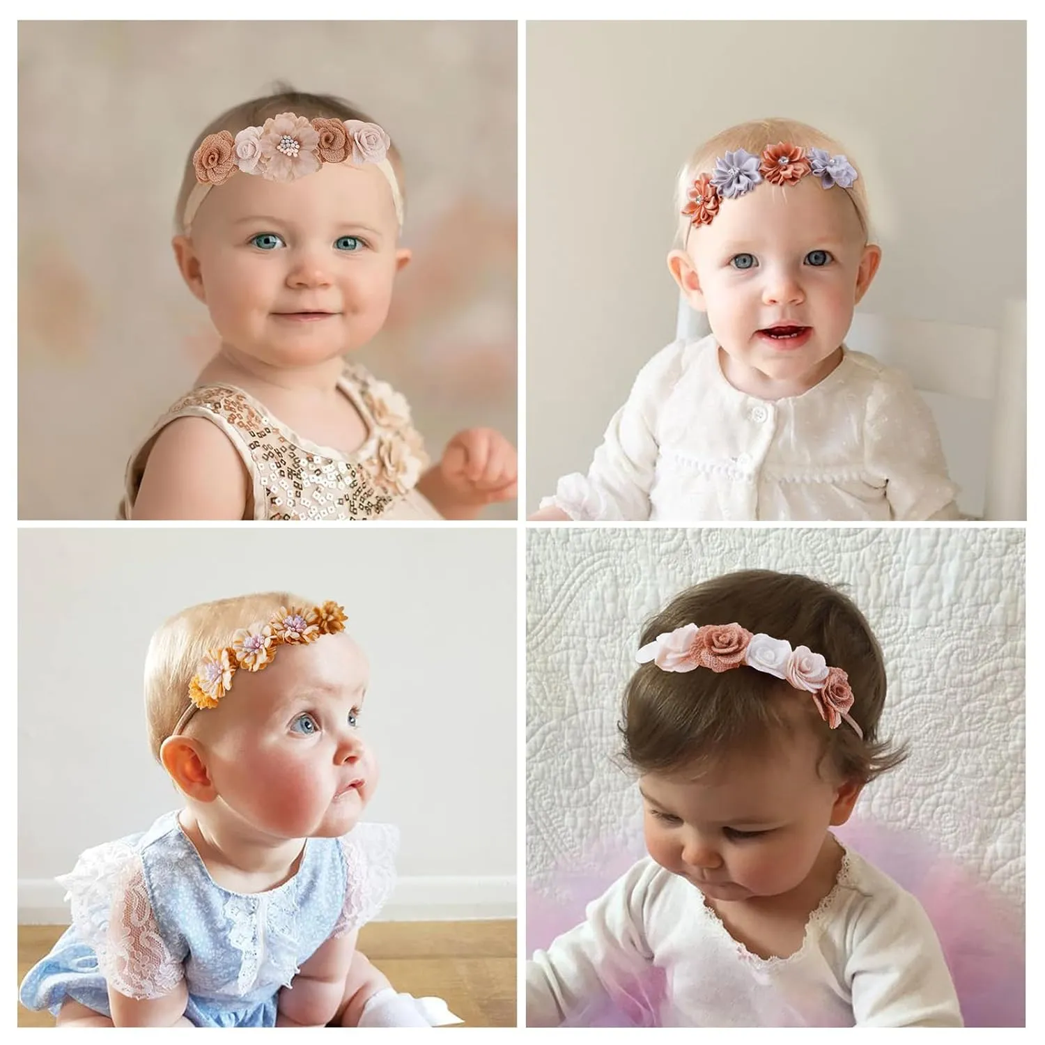 Baby Girls Headbands Flower Headband 6 Pcs Nylon Elastic Headbands Newborn Hair Bows Hair Accessories Gifts for Infant Toddlers Kids