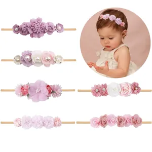 Baby Girls Headbands Flower Headband 6 Pcs Nylon Elastic Headbands Newborn Hair Bows Hair Accessories Gifts for Infant Toddlers Kids
