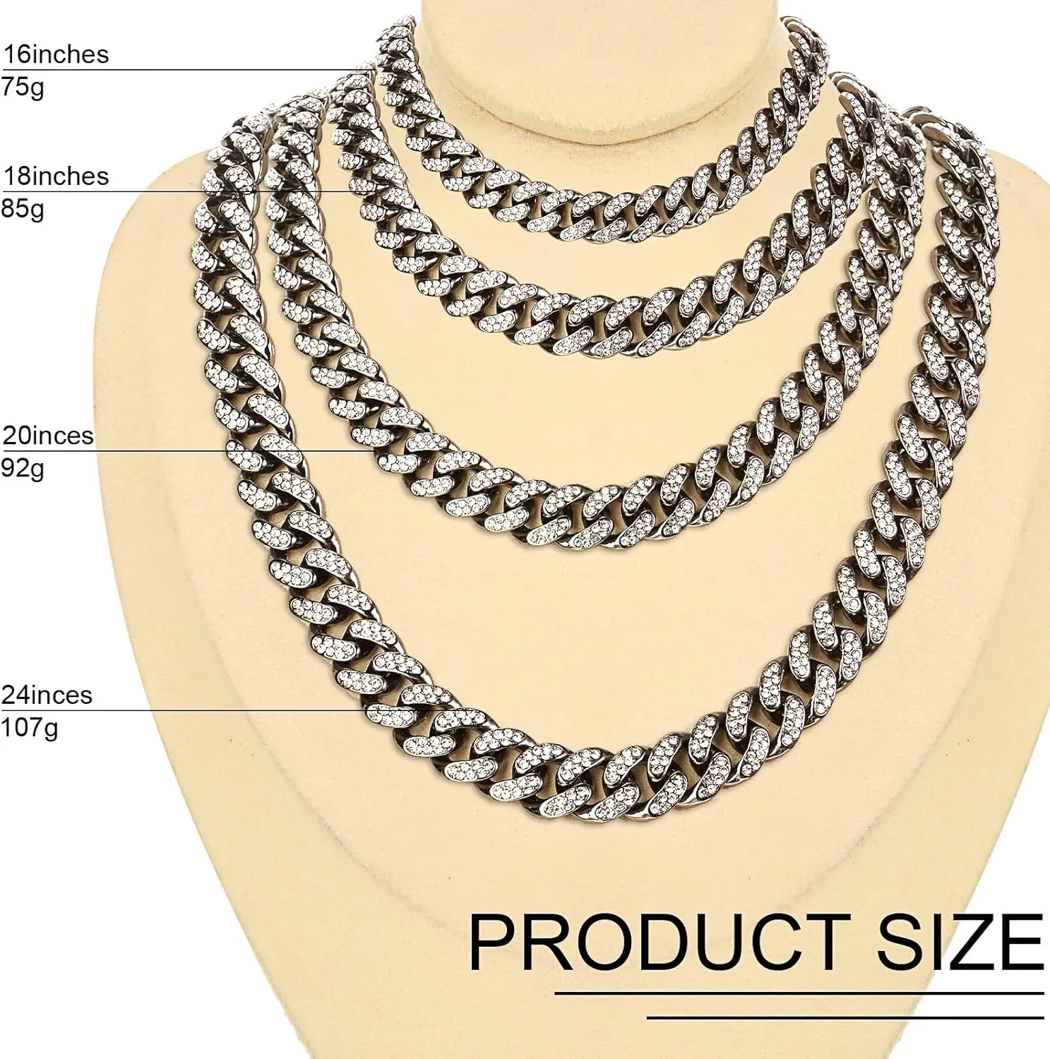 Batiyeer Cuban Link Chain Necklace Bracelet Rhinestone Earrings Bling Necklace Bracelet Crystal Big Circle Earring for Women