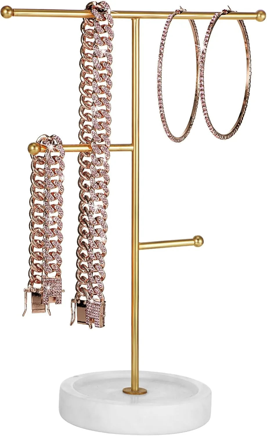 Batiyeer Cuban Link Chain Necklace Bracelet Rhinestone Earrings Bling Necklace Bracelet Crystal Big Circle Earring for Women