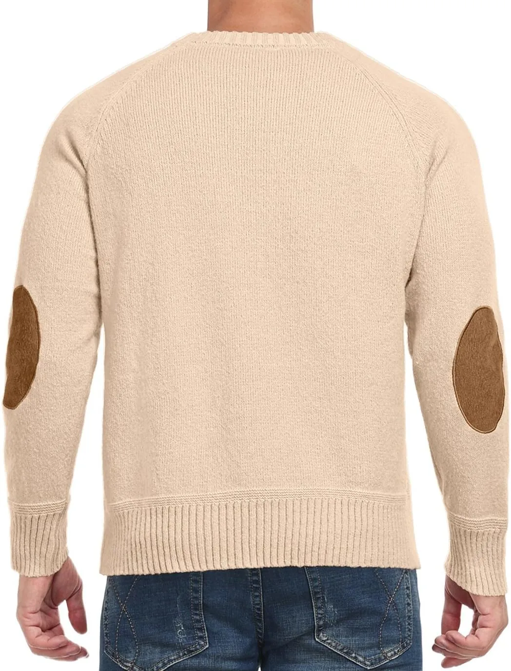 Cable Knit Sweater Men,Long Sleeve Casual Fishmen Sweater, Fit Pullover Sweater with Elbow Patches
