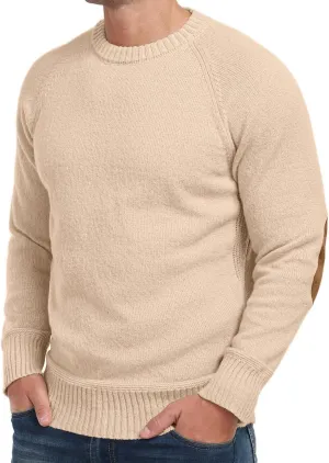 Cable Knit Sweater Men,Long Sleeve Casual Fishmen Sweater, Fit Pullover Sweater with Elbow Patches