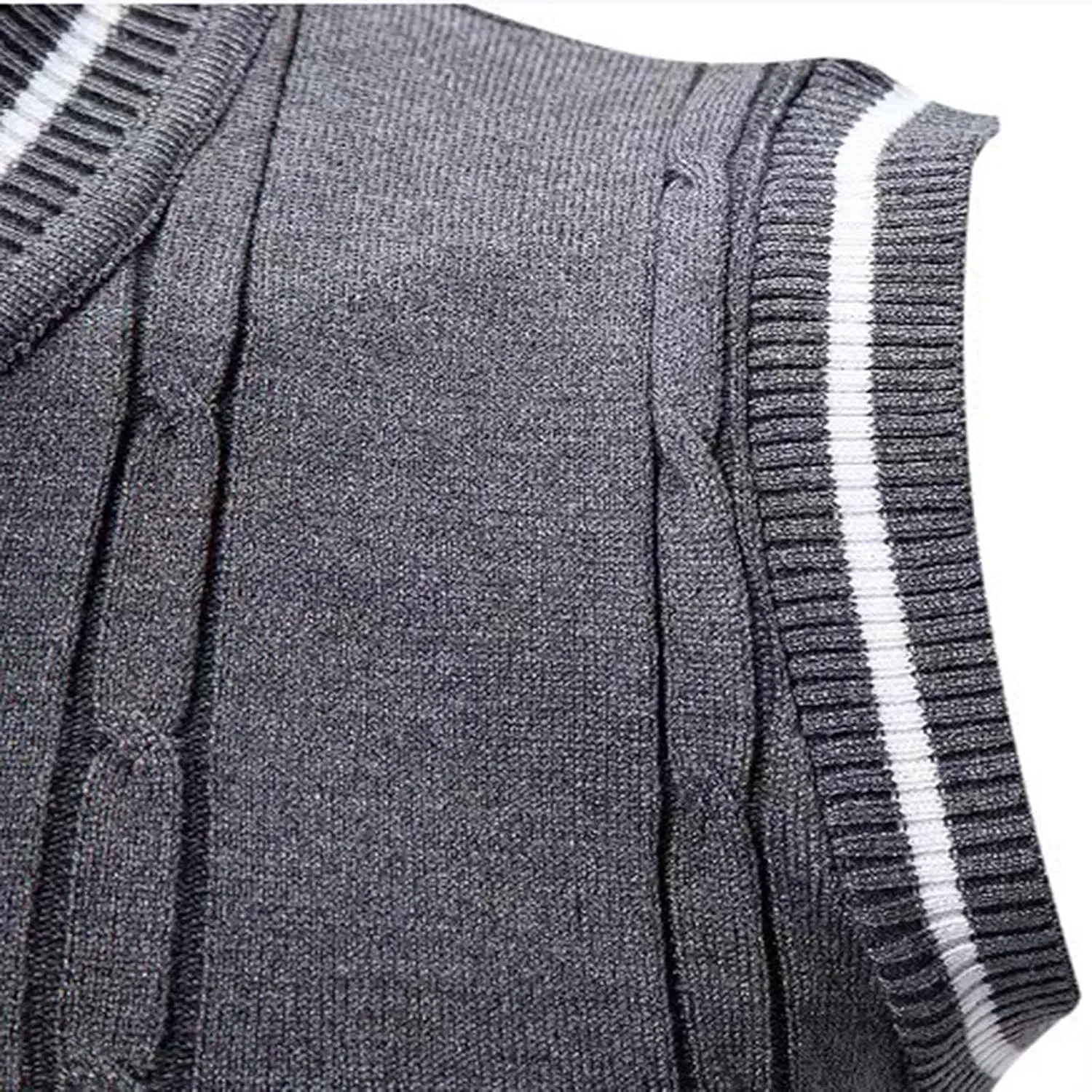 Cambkatl Men's Preppy Striped Sweater Vest Teens Classic V Neck Slim Fit Cable Knitted Sleeveless Pullover Sweaters