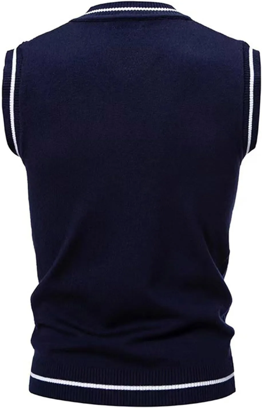 Cambkatl Men's Preppy Striped Sweater Vest Teens Classic V Neck Slim Fit Cable Knitted Sleeveless Pullover Sweaters