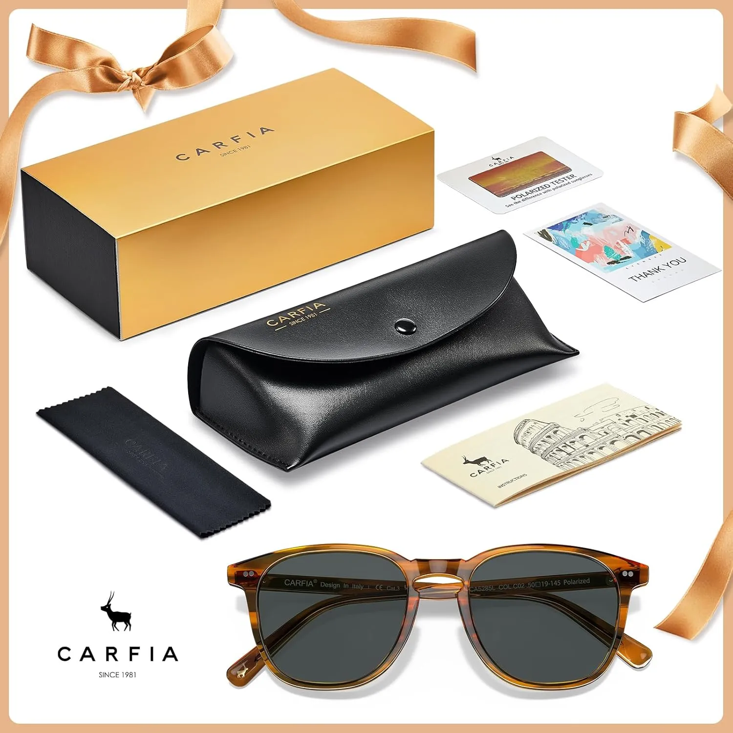 CARFIA Retro Cool Acetate Polarized Sunglasses for Men UV Protection, Outdoor Fashion Driving Eyewears Male Square Sunnies