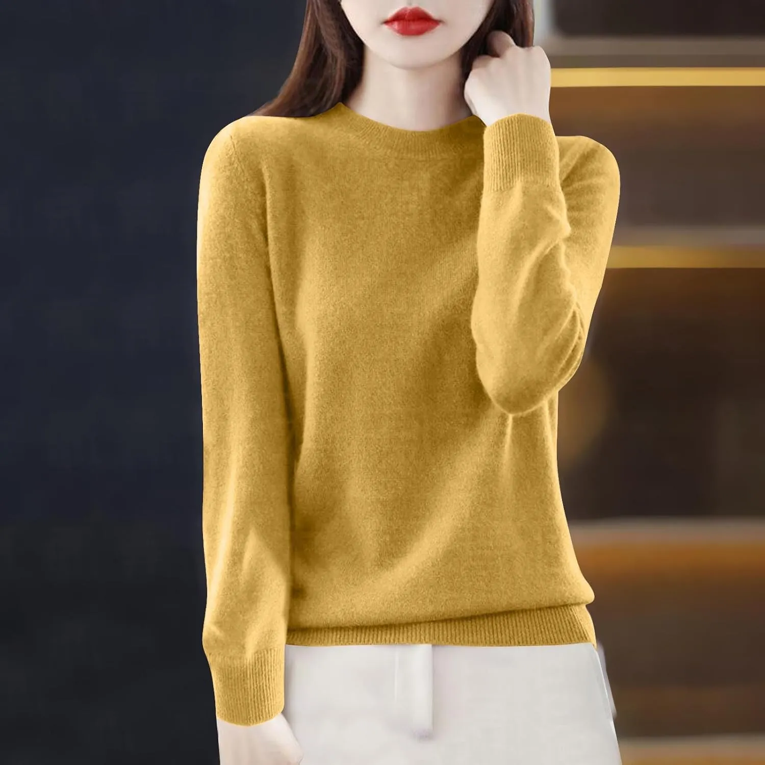 Cashmere Sweaters for Women Fashion Comfort Pullover Tops Casual Crewneck Dressy Long Sleeve Outfits
