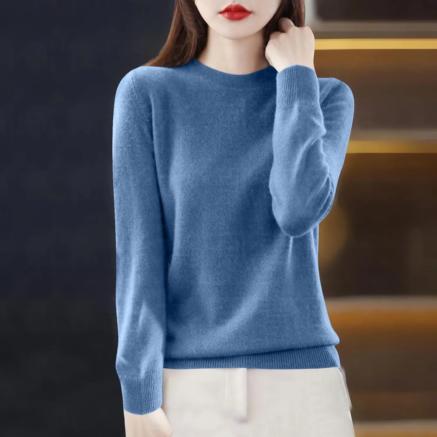 Cashmere Sweaters for Women Fashion Comfort Pullover Tops Casual Crewneck Dressy Long Sleeve Outfits